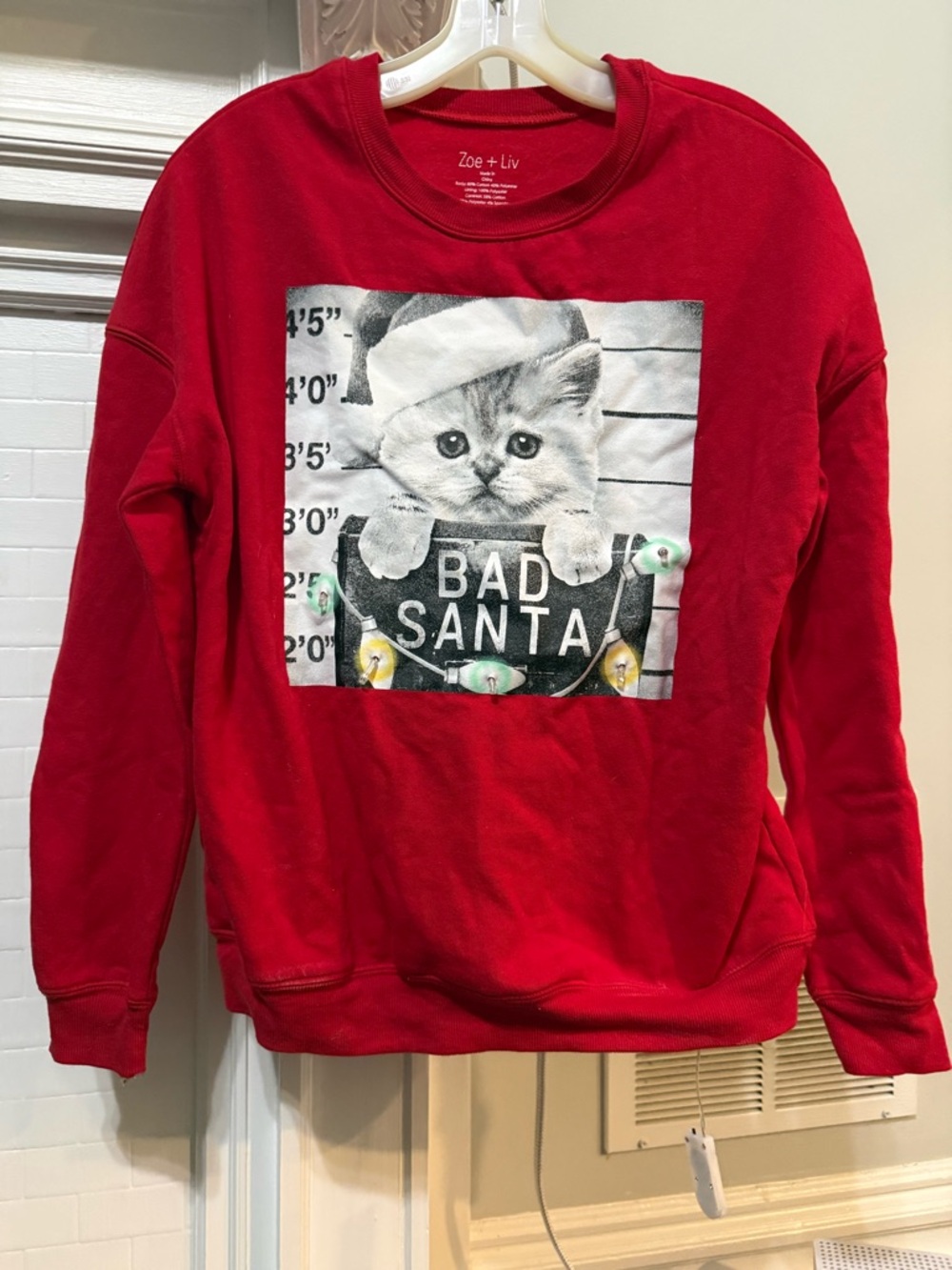Zoe + Liv Red Kitten 'Bad Santa' Graphic Holiday Sweatshirt